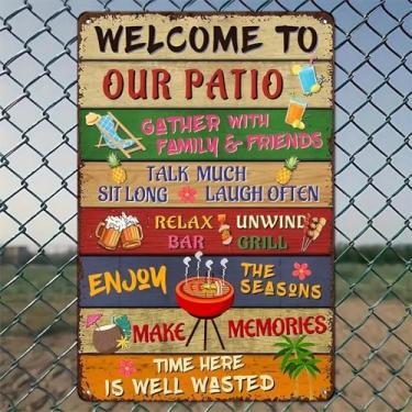 Imagem de Grade de pátio família amigos verão relaxar memórias divertidas arte de parede de alumínio rústico e placa de metal - 20 x 30 cm vintage decoração interna externa para casa, escritório, café, quintal