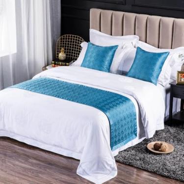 Imagem de Cobertor de cama com forro de algodão rômbico, cachecóis de cama, corredores de cama, colcha decorativa, corredores de cama king, para capa solteiro casal tamanho king azul celeste ||1 peça 50 x 50 cm