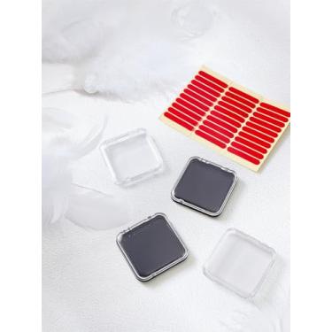 Imagem de Caixa de armazenamento de unhas com 4 peças, caixa de ferramentas de arte de unhas de plástico transparente preto transparente com fita adesiva dupla face (1 folha) para esposa, namorada, 8,7 x 8,5 x