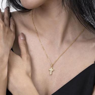 Imagem de Colar com pingente de cruz, joia cristã de strass para uso diário masculino e feminino, 16+2 Inches, Aço inoxidável, Sem Pedra Preciosa