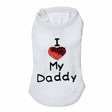 Imagem de Camiseta de cachorro I Love My Daddy/Mommy Cute Heart Vest Slogan Clothe para filhotes pequenos Chihuahua Poodle Xícara de chá Shiatsu Yorkie