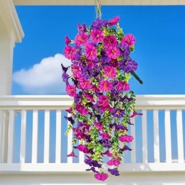 Imagem de Flores artificiais de 73,7 cm para decoração de jardim e festa ao ar livre (roxo + rosa vermelha)