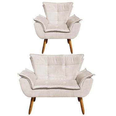 Imagem de Kit 1 Namoradeira e 1 Poltrona Opala Suede Bege - Drossi