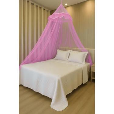 Imagem de Mosquiteiro de Teto Filó Renda Simples com Elástico – Para Cama Casal e Solteiro | Proteção, Conforto e Estilo no Quarto(Rosa)
