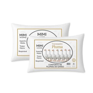 Imagem de Kit 2 Travesseiro Premium Pena de Ganso 70cm x 50cm Antialérgico - RT 