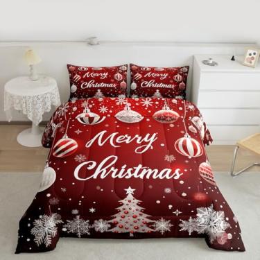 Imagem de Feelyou Jogo de cama solteiro com árvores de Natal, floco de neve, enfeites festivos, edredom para quarto de crianças, meninos, meninas, decoração de bugigangas de Natal, Feliz Natal, microfibra macia