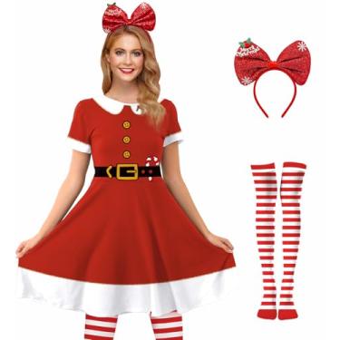 Imagem de For G and PL Vestido feminino natalino de manga curta, Papai Noel vermelho, XX-Large