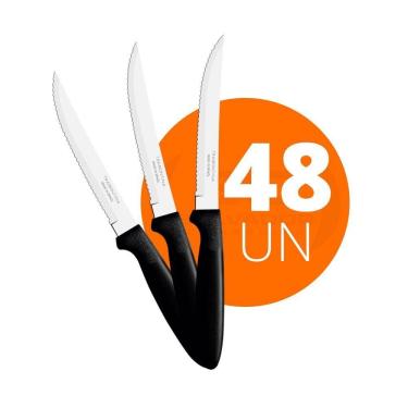 Imagem de Kit - 48 Facas Para Churrasco Ipanema Com Lâmina Em Aço Inox 5 Pol Cabo Preto Fptop - Tramontina
