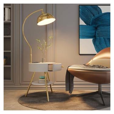 Imagem de Luminária de chão Luminária de cabeceira funcional com mesa mármore e gavetas madeira