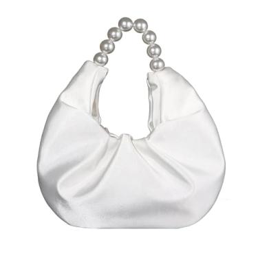 Imagem de Inkfew Bolsa feminina de cetim para noite bolsa clutch bolsa de mão para mulheres casamento para coquetéis formais, Pérola branca