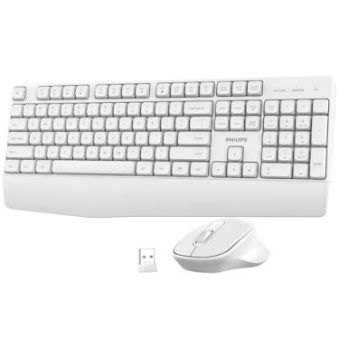 Imagem de PHILIPS Combo de teclado e mouse sem fio - combo ergonômico de teclado e mouse com design silencioso, Plug and Play, modo de suspensão e teclado de 2,4 GHz para Mac, Windows, laptop - branco