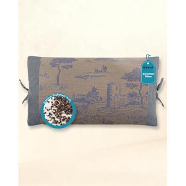 Imagem de Travesseiros ajustáveis de trigo sarraceno para dormir, travesseiro respirável de pescoço fresco para cama com cascos de trigo sarraceno, suporte cervical travesseiro fino para dor no pescoço com