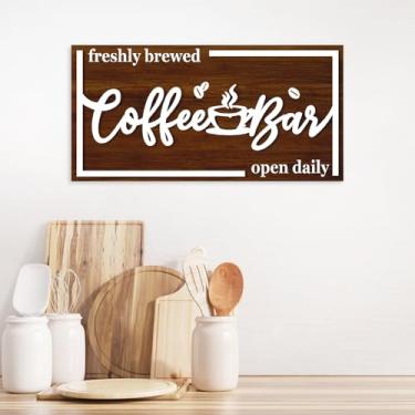 Imagem de Placa de café de madeira para decoração de parede, vintage dupla camada 3D placa de café bar de madeira acessórios de decoração de parede para cafeteria, cozinha, escritório, sala de descanso, casa de