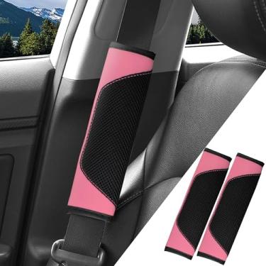 Imagem de Couslcd Pacote com 2 protetores de alça de ombro de cinto de segurança universal de malha de couro, capas de almofadas de cinto de segurança para cinto de segurança para condução confortável,