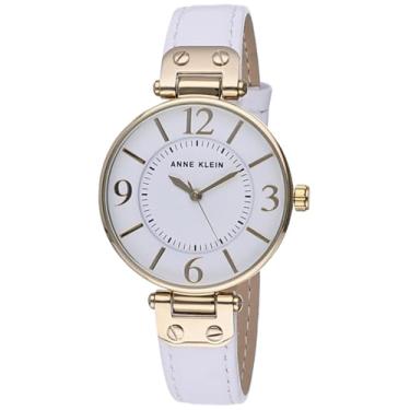 Imagem de Anne Klein Relógio feminino com pulseira de couro, Branco, 10/9168WTWT