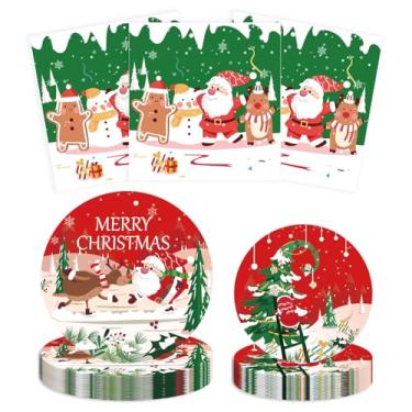 Imagem de hhdatc Conjunto de pratos e guardanapos de papel de Natal descartáveis Papai Noel para festas de Natal, decoração temática de inverno, serve 25
