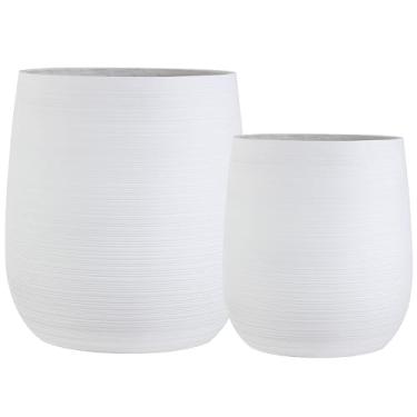 Imagem de Olly & Rose Vaso de plantas extragrande estampado - Vaso de jardim branco - Vaso de flores GG - A 50 cm D 45 cm + A 40 cm D 38 cm
