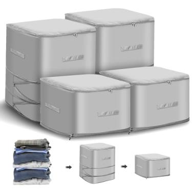 Imagem de IANFAN Pacote com 4 organizadores de autocompressão, ultra economia de espaço, tecido de cetim grosso, bolsa de armazenamento de edredom com zíper de 3 camadas, sacos resistentes de grande capacidade