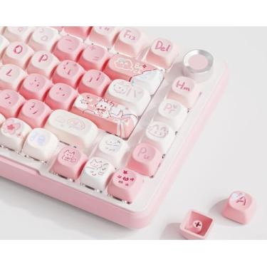 Imagem de EWEADN MOA Cute cat Keycap, 121 Double Shot PBT Custom Keycaps for Mechanical Keyboard, Universal Compatiability Pink keycaps for 100%, 75%, 65%, 60% TKL Keyboard