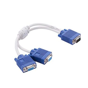 Imagem de Cabo VGA, Romacci Cabo VGA Cabo adaptador VGA de 1 macho para 2 fêmeas para desktop/laptop/projetor/STB com anel magnético duplo