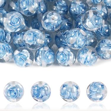 Imagem de 15 peças de contas de resina 16 mm redondas embutidas flores rosas sensação premium apto para DIY Dia dos Namorados pulseira colar chaveiro canetas contas corrente telefone (azul)