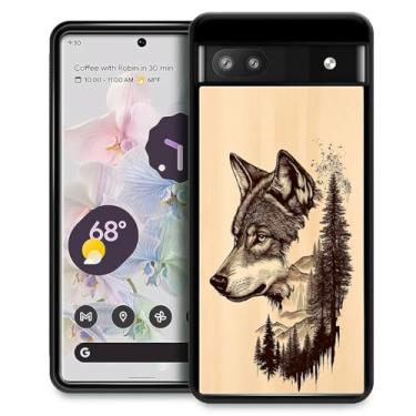 Imagem de CARLOCA Compatível com capa Google Pixel 6A, estampa vetorial tatuagem cabeça de lobo floresta montanha para meninas ultra proteção à prova de choque silicone macio TPU antiderrapante traseira