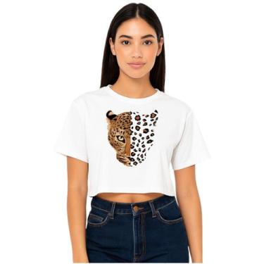 Imagem de Cropped Feminino Blusinha Onça Estampada - Ligata, Branco, M