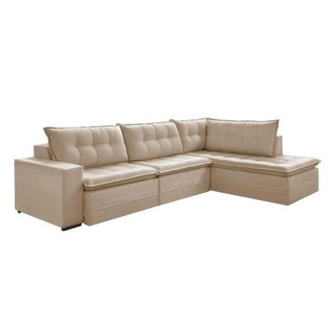 Imagem de Sofá 5 Lugares Presidente com Chaise Direito Veludo Marfim 296 cm