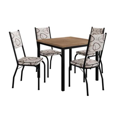 Imagem de Conjunto de Mesa Retangular com Tampo de MDF Amadeirado e 4 Cadeiras Adriana Revestimento Sintético Cedro e Preto