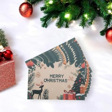 Imagem de 10 peças de caixa de presente de rena de cartão de felicitações de Natal com esferas de papel bege verde escuro 11 x 8 cm
