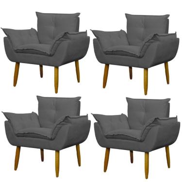 Imagem de Kit 4 Poltronas Para Descanço Sala Opala Cinza