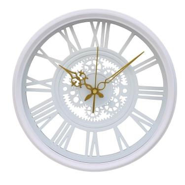 Imagem de Relogio Parede Industrial Rustico Estilo Madeira Design Vintage Romanos 30cm Decorativo Branco