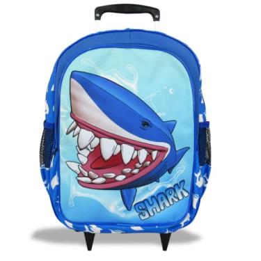 Imagem de Mochila Tubarão Shark Rodinhas Tamanho G para Pré-Escola e Ensino Fundamental