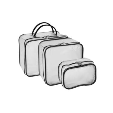 Imagem de Kit 3 Peças Necessaires Transparentes em PVC, Impermeáveis com Zíper, Tamanhos P/M/G, Organizadores para Viagem e Beleza (Fosco, Preto)