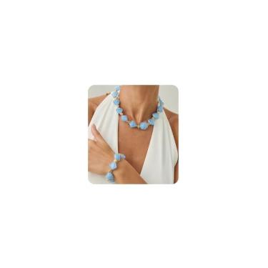 Imagem de Wiwpar Colar de acrílico boêmio com contas grossas, braceletes, boêmio, hippie, geométrico, contas irregulares, colarinho, gargantilha e pulseira, conjunto de fantasia para festa feminina, middle