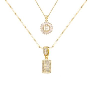 Imagem de ALFISO Colar com letras para mulheres, colares com inicial banhada a ouro 14K, joias personalizadas com nome personalizado, colar com pingente de iniciais para casal, 2 peças, colar elegante e