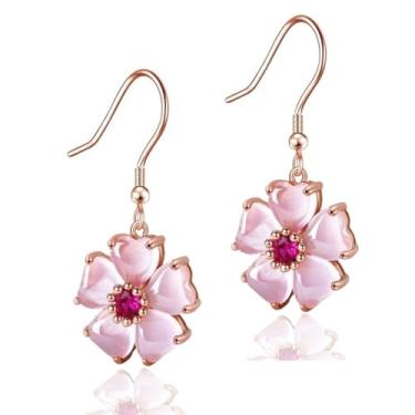Imagem de VONSSY Colar elegante flor de cerejeira brincos rosa olho de gato flor flora Sakura pingente de cristal de pedra preciosa banhado a ouro 18 k conjunto de joias presente para mulher esposa namorada