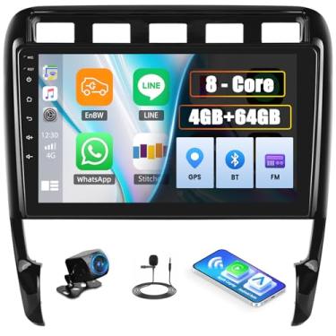 Imagem de [4+64G] Estéreo automotivo Qualcomm Android de 8 núcleos para Porsche Cayenne 9PA 955 957 2002-2010 com carro sem fio e Android Auto, rádio veicular de 9 polegadas com link espelhado Bluetooth 5.1 FM