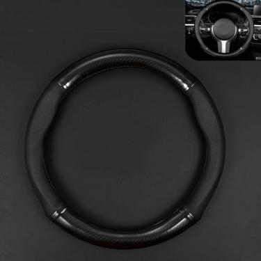 Imagem de CyperFair Capa de volante em forma de O – Padrão de fibra de carbono, antiderrapante, resistente ao desgaste, protetor de couro de microfibra absorvente ao suor, ajuste universal para quatro estações