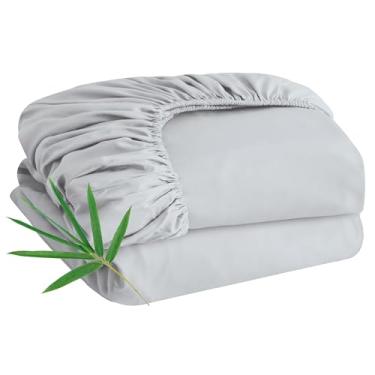 Imagem de Pacote com 2 lençóis Queen de viscose de bambu, apenas tamanho Queen, 400 fios, bolso profundo de 20,3 a 40,6 cm, lençol de baixo macio e respirável para dormir quente (cinza, King)