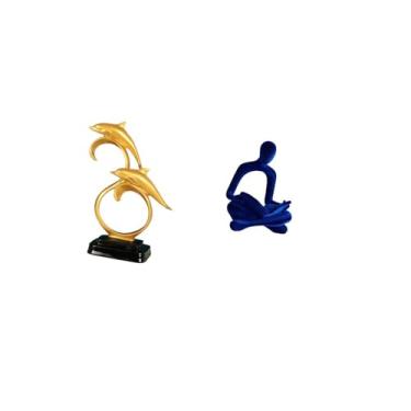 Imagem de Fenteer Estatueta Realista de Golfinho Pensador Humano, Escultura Abstrata Moderna Colecionável, Ornamento para Decoração de Mesa, Escritório, Armário, Estant