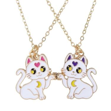 Imagem de Saalort Colar de gato para 2, pingente magnético, joias de amizade, melhores amigas, presentes para mulheres, Zinco, Zircônia cúbica
