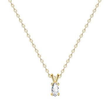 Imagem de KristLand - Colar de prata banhado a ouro 18K delicado CZ simulado diamante solitário flor marquise colar de prata para presente feminino, 37cm+5.5cm (Choker Chain with Extender), Cristal, Cristais