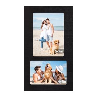 Imagem de YESKAY Moldura de colagem de 10 x 15 x 17 cm, 2 porta-retratos com abertura, moldura de madeira preta rústica com vidro verdadeiro, tela de 10 x 15 x 18 cm. Molduras para decoração de parede ou mesa