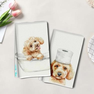 Imagem de 2 peças de toalhas de cozinha engraçadas para cães, toalha de mão de chá super absorvente, panos de prato de microfibra para secar pratos, toalhas de prato waffle para cozinha, banheiro, presentes