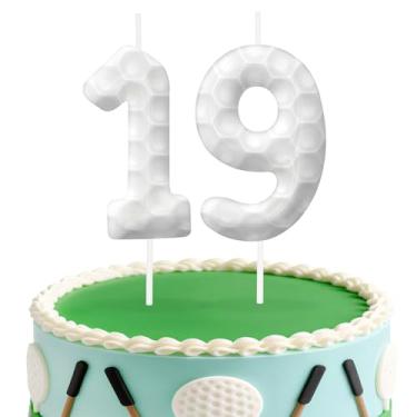 Imagem de Velas de aniversário número 19 de golfe, topo de bolo temático de golfe para meninos e meninas, decorações de bolo para aniversários, suprimentos de festa com tema esportivo, velas para decorações de