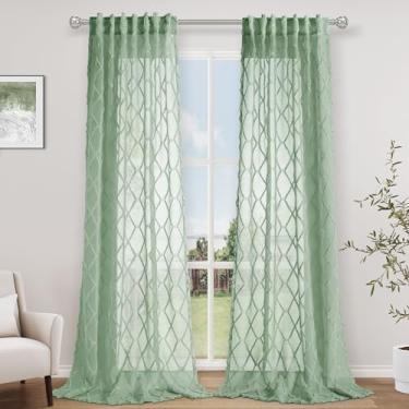 Imagem de Cortinas transparentes extra longas de 300 cm, verde-aqua, 2 painéis, semitransparentes, macias e texturizadas, com aba traseira, leve, tratamento para sala de estar, privacidade, bordado, texturizado