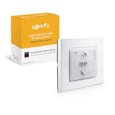 Imagem de Somfy Smoove 1 RTS Pure - Interruptor de montagem de parede de 1 canal para persianas, cortinas e persianas motorizadas RTS - Monta facilmente na parede ou superfície - Fácil de instalar, sem