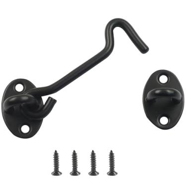 Imagem de Hordion Gancho de privacidade e trinco de olhal, trava de porta de celeiro de 10 cm de aço inoxidável, ganchos de cabine, ferragens pretas para porta deslizante, janela externa, armário, banheiro, 1