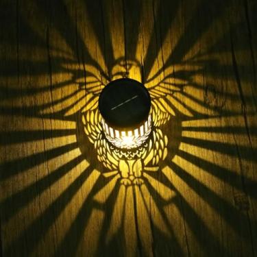 Imagem de Luz solar para decoração de jardim ao ar livre, lanterna solar de metal para pátio, quintal, festival, colocada no chão, padrão de águia